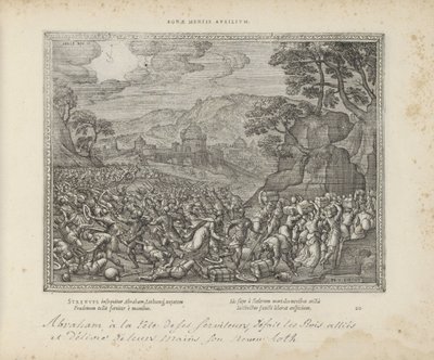 Abraham bevrijdt Lot Hyvän mielen apu (otsikko esineessä) Pyhät tunnukset ja molempien testamenttien tärkeimmät historiat (Oude Testament) (sarjan nimi) Kirjojen kuvia ja hahmoja (sarjan nimi) tekijältä Pieter van der Borcht (I)