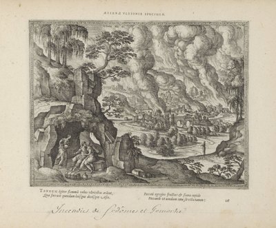 Vernietiging van Sodom en Gomorrah / Lot en zijn dochters Ikuinen oikeuden muistomerkki (nimi esineessä) Pyhät tunnukset ja molempien testamenttien tärkeimmät historiat (Oude Testament) (sarjan nimi) Kirjojen kuvia ja hahmoja (sarjan nimi) tekijältä Pieter van der Borcht (I)