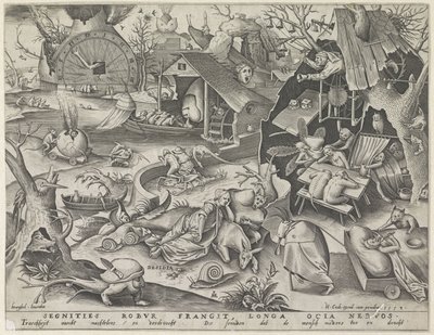 Laiskuus Desidia (otsikko esineessä) Seitsemän kuolemansyntiä (sarjan nimi) tekijältä Pieter van der Heyden