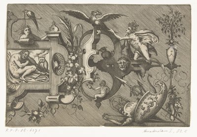 Yötä kuvaavan suuren cartussin oikea puoli Compertimenta pictoriis flosculis manubiisque… (sarjan nimi) tekijältä Pieter van der Heyden