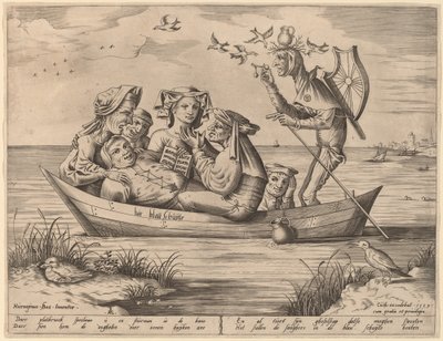 Die Blau Schuyte (tyhmien laiva) tekijältä Pieter van der Heyden after Hieronymus Bosch