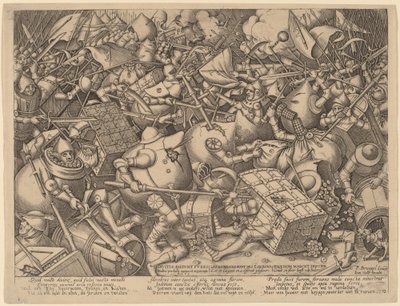 Rahapussien ja vahvojen laatikoiden taistelu tekijältä Pieter van der Heyden after Pieter Bruegel the Elder