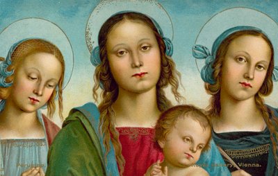 Neitsyt ja lapsi pyhien Rosan ja Katariinan välissä (kromoliitti) tekijältä Pietro (after) Perugino