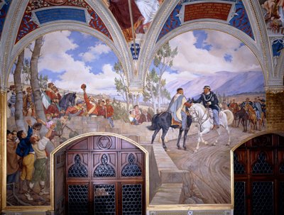 Victor Emanuel II tapaa Giuseppe Garibaldin Teanossa tekijältä Pietro Aldi