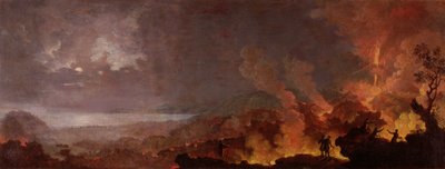 Vesuvius purkautuu yöllä nähtävyyksien katsojien kanssa etualalla tekijältä Pietro Antoniani