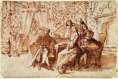 Musiikkijuhlat (kynä ja ruskea pesu mustalla liidulla paperilla) tekijältä Pietro Antonio Novelli