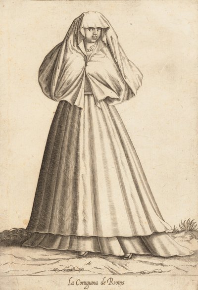 La Cortigiana de Roma Courtesan, n. 1580. tekijältä Pietro Bertelli.