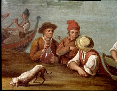 Juhlakohtaus Posillipossa (Pausilippe) Napoli Yksityiskohta kalastajista - Juhla Posillipossa - Yksityiskohta kalastajista - Pietro Fabrisin maalaus 1700-luvun Museo Nazionale di San Martino Napoli tekijältä Pietro Fabris