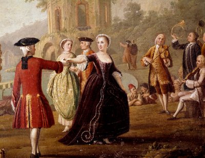 Jalotanssi- ja juhlakohtaus Napolissa Dancers puistossa. Pietro Fabrisin maalaus (toimii vuosina 1763-1776). 1700-luvun Napoli, Museo Nazionale di San Martino tekijältä Pietro Fabris