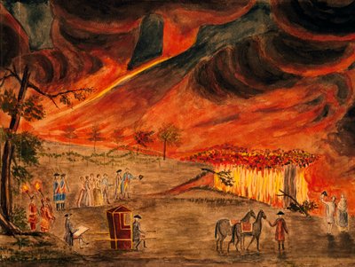 Sisilian kuninkaalliset vierailevat Vesuviuksella purkauksen aikana 11. toukokuuta 1771, Pietro Fabris (1740-1792), Italia tekijältä Pietro Fabris