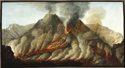 Purkautuva vesuvius. Tämän guassin toteutti Pierre Fabris Englannin Napoli-suurlähettilään Sir William Hamiltonin pyynnöstä.Bibl. Braidense, Milano. tekijältä Pietro Fabris