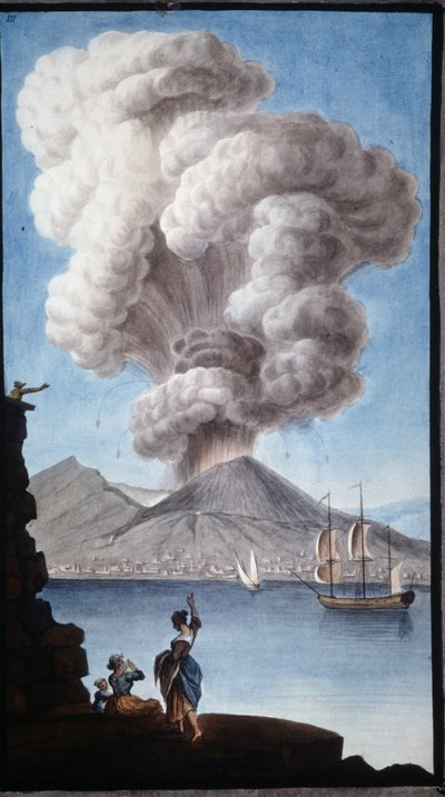 Vesuviuksen purkaus vuonna 1779. Tämän guassin toteutti Pierre Fabris Englannin Napoli-suurlähettilään Sir William Hamiltonin pyynnöstä. tekijältä Pietro Fabris
