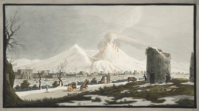 Vesuvius lumessa, levy V teoksesta "Campi Phlegraei: Observations on the Volcanoes of the Two Sicilies", Sir William Hamilton (1730-1803), julkaistu 1776. tekijältä Pietro Fabris