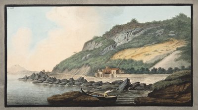Näkymä osasta Solfaterran kartion ulkopintaa, kuva XXIII, Campi Phlegraei -teoksesta: Observations on the Volcanoes of the Two Sicilies", Sir William Hamilton (1730-1803), julkaistu 1776 (käsin väritetty kaiverrus). tekijältä Pietro Fabris