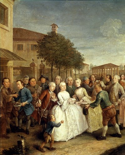 Juhlat Villa Widmannissa, n. 1750 (öljy kankaalle) tekijältä Pietro Longhi