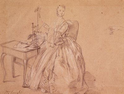 Nainen pyörimässä (kynä ja valkoinen liitu paperille) tekijältä Pietro Longhi