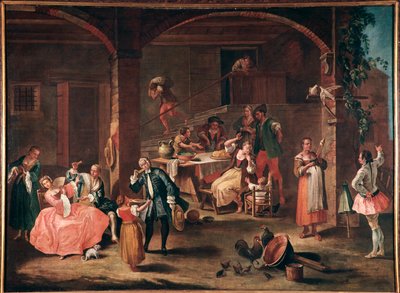 La merenda Campagnassa (Välipala maaseudulla) Pietro Longhin (1702-1785) maalaus noin 1750 Mitat 96x131 cm Venetsia, Ca 