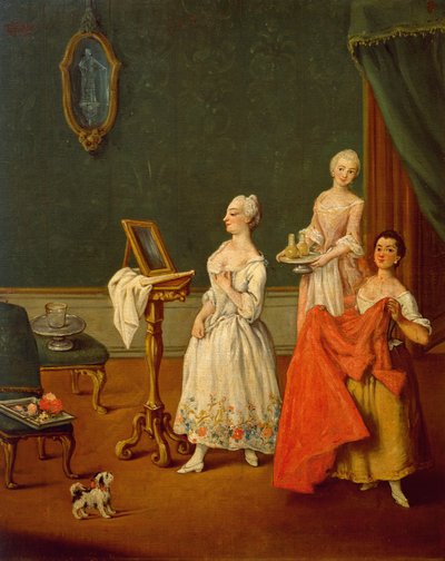 Pietro Longhi (1701-1785) Lady At Her Toilette, öljy kankaalle, 61x50 cm tekijältä Pietro Longhi