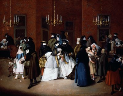 Venetsian Ridotto, n. 1750 (öljy kankaalle) tekijältä Pietro Longhi