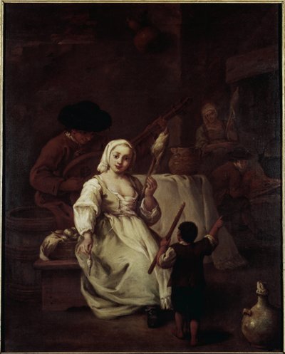 Spinner - Pietro Longhin (1702-1785) maalaus, öljy kankaalle, 69x49 cm, noin 1750. Venetsia, Querini Stampalia Foundation tekijältä Pietro Longhi