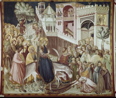 Kristuksen tulo Jerusalemiin - Pietro Lorenzettin fresko (1280-1348) tekijältä Pietro Lorenzetti