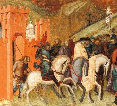 Ensimmäiset karmeliitin erakot Elian keväällä, yksityiskohta Carmine, Pietro Lorenzetti (noin 1280-1348) alttaritaulun predellistä, tempera ja kulta puupaneelissa tekijältä Pietro Lorenzetti