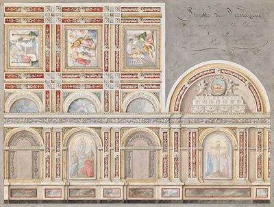 Tutkimus Giacomo Cordellan freskosta Chiesa della Pietan sisätiloissa, Fermo (lyijykynä, kynä ja ruskea muste & w/c paperille) tekijältä Pietro Lucchini