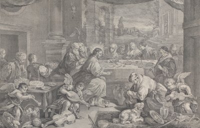 Kristus muuttaa veden viiniksi Kaanan häissä 1743-63. tekijältä Pietro Monaco