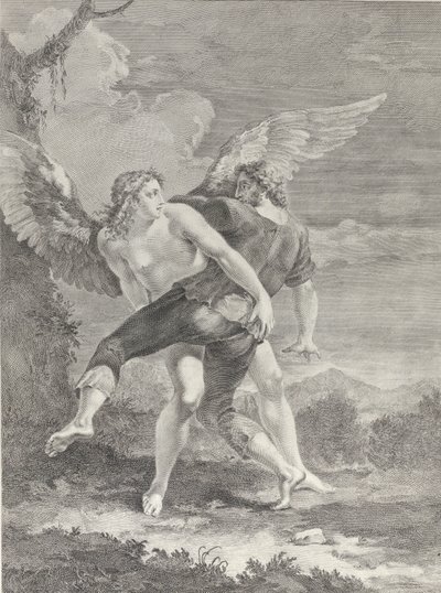 Jaakob paini enkelin kanssa, 1730-39. tekijältä Pietro Monaco