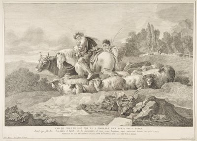 Yksi Nooan pojista, joka lähtee asuttamaan osaa maapallosta Uno de figli di Noè c..., 1743-63. tekijältä Pietro Monaco