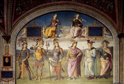 Allegoriat lujuudesta ja raittiudesta kuuden antiikkisankarin kanssa tekijältä Pietro Perugino
