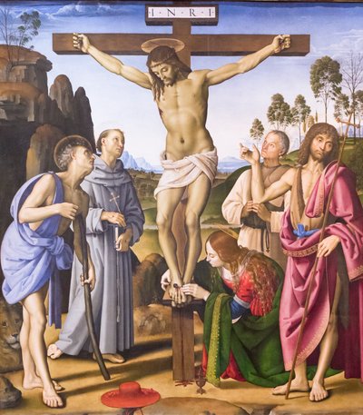 Ristiinnaulitseminen pyhimyksen ja siunatun Giovanni Colombinin kanssa tekijältä Pietro Perugino