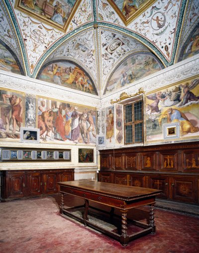 Vilaus sakristista Perugino-paneeleilla, Pyhän Pietarin basilika, Perugia, Umbria, Italia tekijältä Pietro Perugino