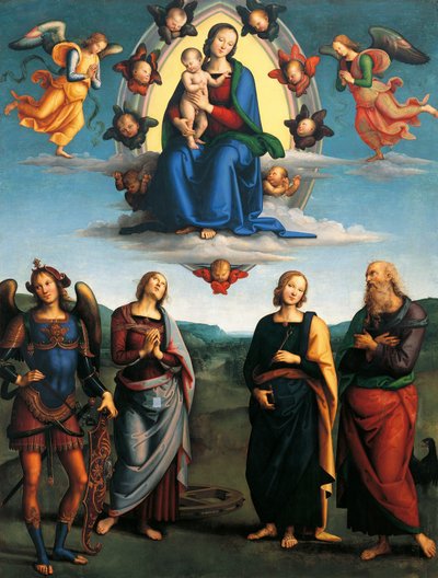 Madonna in Glory, n. 1500-1501, Pietro Perugino (n. 1450-1523), öljy puulle, 330x265 cm. tekijältä Pietro Perugino