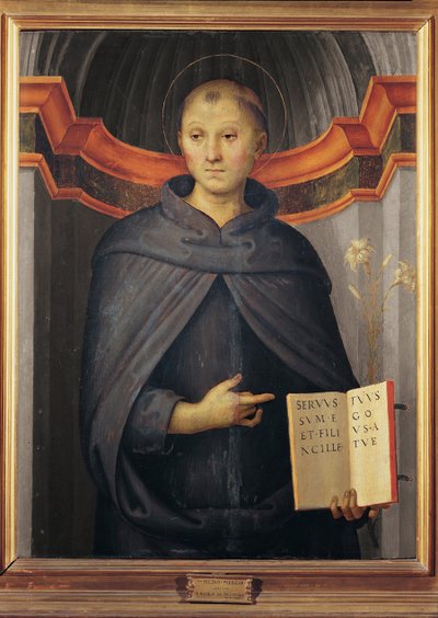 Nicolas de Tolentino (1245-1305) - Pyhä Nikolaus Tolentinolainen par Perugino (noin 1450-1523). Öljy kankaalle, koko: 79x62, Palazzo Barberini, Rooma tekijältä Pietro Perugino