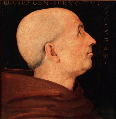 Vallombrosan luostarikunnan kenraalin Don Biagio Milanesin muotokuva Vallombreusen luostarista kotoisin olevan munkin profiili. Pietro Vannucci dit il Peruginon maalaus (Perugin tekijältä Pietro Perugino