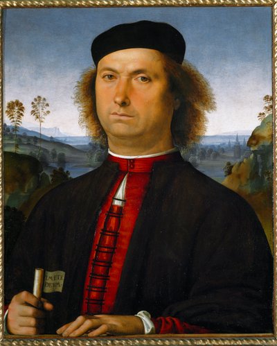 Francesco delle Opereren muotokuva. Hän pitää kädessään kirjakääröä, jossa on sana "Timete deum" (Pelkää Jumalaa) tekijältä Pietro Perugino