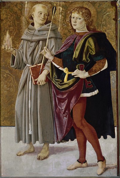 St. Bernardine of Feltre ja St Sebastian (tempera puulla, n. 1476) tekijältä Pietro Perugino