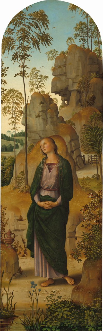 Ristiinnaulitseminen Neitsyen, Pyhän Johanneksen, Pyhän Hieromuksen ja Pyhän Maria Magdaleenan kanssa [oikea paneeli] tekijältä Pietro Perugino