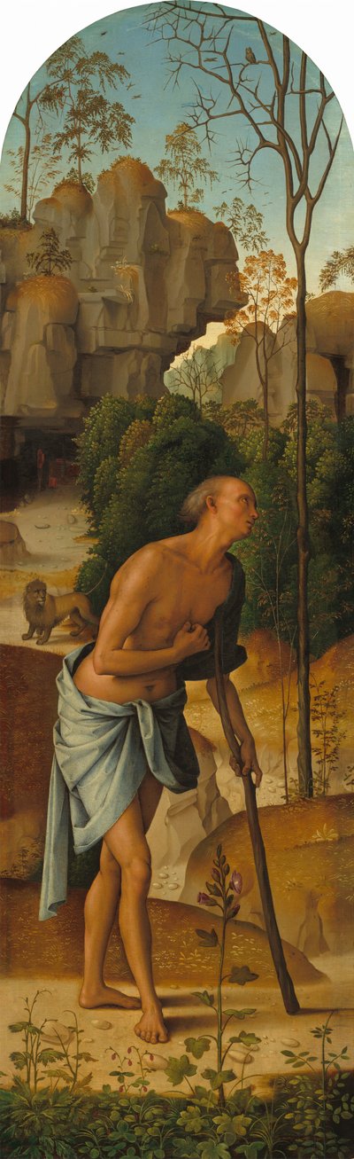 Ristiinnaulitseminen Neitsyen, Pyhän Johanneksen, Pyhän Hieromuksen ja Pyhän Maria Magdaleenan kanssa [vasen paneeli] tekijältä Pietro Perugino