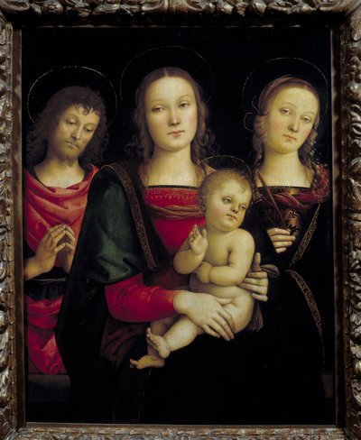 Neitsyt ja lapsi Pyhän Johannes Kastajan ja Pyhän Katariinan ympäröimänä Pietro Vannucci dit il Peruginon maalaus (Le Perugin tekijältä Pietro Perugino