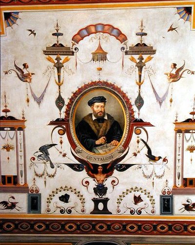 Giuntalodin muotokuva, yksityiskohta Sala del Sindacon katosta tekijältä Pietro Pezzati