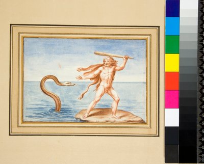 Kohtaus Vatikaanin Vergiliussta (musta liitu, osa kynällä ja ruskealla musteella. värjätty akvarelleilla) tekijältä Pietro Santi Bartoli