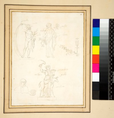Luonnos kolmesta hahmosta (lyijykynä) tekijältä Pietro Santi Bartoli