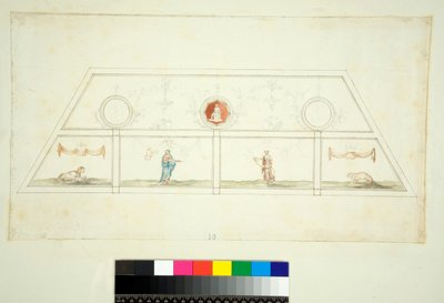 Villa Madaman holvi (musta liitu, osa kynällä ja ruskealla musteella. värjätty vesiväreillä) tekijältä Pietro Santi Bartoli