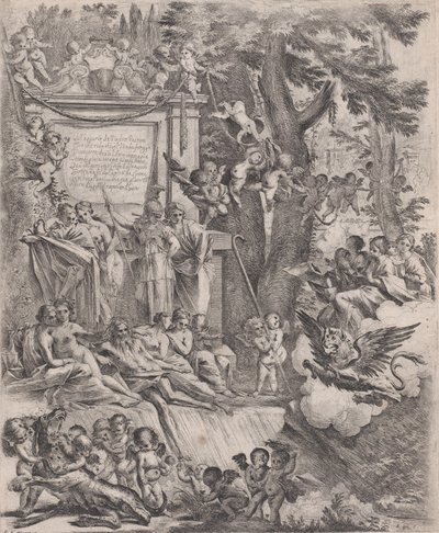 Allegoria kardinaali Franciottin saapumisen Luccan piispaksi, 1637 kunniaksi. tekijältä Pietro Testa