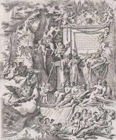 Allegoria kardinaali Franciottin saapumisen Luccan piispaksi 1680-1700 kunniaksi. tekijältä Pietro Testa