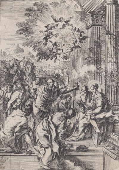 The Adoration of the Magi, sijoittuva ennen arkkitehtonista pylväikköä, n. 1640. tekijältä Pietro Testa
