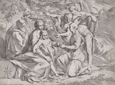 Pyhä perhe, johon osallistui Enkelit, n. 1642-44. tekijältä Pietro Testa