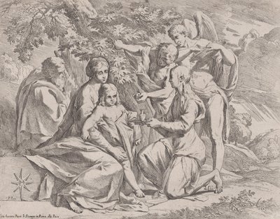 Pyhä perhe, jota ruokkivat enkelit, n. 1642-44. tekijältä Pietro Testa
